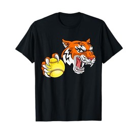 Tiger Softball Animal Cartoon Character T-Shirt
