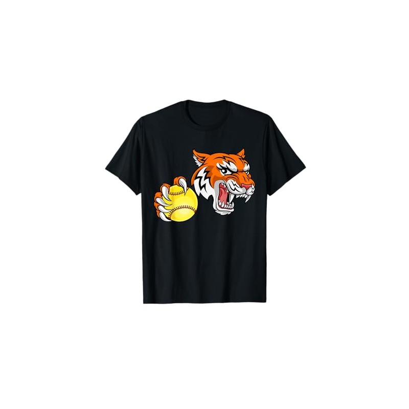 Tiger Softball Animal Cartoon Character T-Shirt