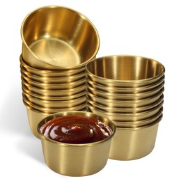 18Pcs 2 oz Stainless Steel Dipping Sauce Cup, Mini Dip Bowls, Reusable Metal Condiment Cups Ramekins Containers for Ketchup Dressing Home Party Restaurant Kitchen (18PCS Gold)