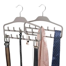 FairyHaus Belt Hanger Organizer 2 Pack, Non Slip Tie Rack Holder, Durable Hanging Closet Accessory Hooks for Belts, Ties, Jewelry, Scarves, Tank Tops, Grey