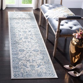 SAFAVIEH Brentwood Collection 2' x 20' Light Grey/Blue BNT854G Oriental Floral Scroll Non-Shedding Living Room Bedroom Runner Rug