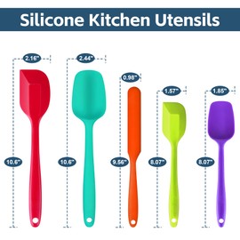 Spatulas Silicone Heat Resistant, Food Grade Rubber Spatula Set for Cooking, Baking, Stirring Heat Resistant 446°F Spatulas for Nonstick Cookware Dishwasher Safe BPA Free Multicolor Set of 5