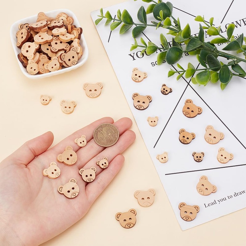 arricraft 120 Pcs Animal Wooden Sewing Buttons, 6 Styles, 2-Hole