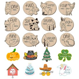 Monthly Baby Milestone, KAMHBE 12 Pcs Baby Monthly Milestone Cards with 8 Pcs Festival Stickers Baby First Year Growth Photo Props Unisex Baby Shower Gifts for New Parents