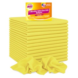 Buzz 15pk Lint Free Cloths Microfibre Yellow Streak Free Glass Cloth Multipack Reusable Yellow Dusters for Polishing Streak-Free Cleaning Home, Car Multisurface Duster Cloth for Furniture & Windows