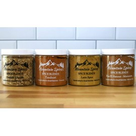 World Travelers Gift Set - Set of 4 Large Gourmet Spice Blends by Mountain Spices® - Hand-packed in Small Batches - No Fillers, All Natural Ingredients