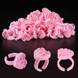 Pretty memory 150 Pcs Glue Rings for Eyelash Extensions, Lovely Heart-Shaped Lash Glue Rings Blooming Eyelash Glue Holder Volume Fanning Cup Lash Extension Supplies, Pink