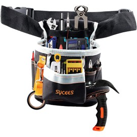 SYCEES Multifunction Electric Tools Pouch with Adjustable Waist Strap Tools Organizer Holder Bag for Electrician/600D Hard and Wear Resistent Oxford Material Black Color