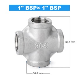 ERGAOBOY 1 Piece 304 Stainless Steel 1" BSP Female 4-Way Cross Pipe Fitting Coupling Female Pipe Fittings