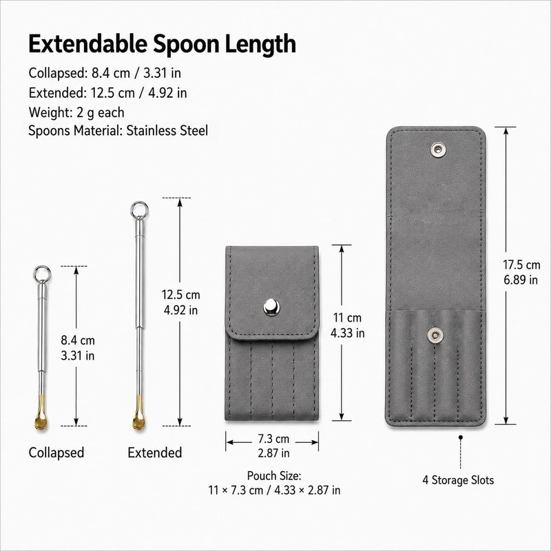 4 Pcs Retractable Mini Scoop Spoons,Tiny Capacity Spoons with Storage