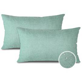 OTOSTAR Pack of 2 Decorative Outdoor Waterproof Throw Pillow Covers 12x20 Inch Garden Pillow Cases Outdoor Pillow Covers Cushion Case Patio Pillow Shells for Sofa Couch Tent Bench Decor (Mint)