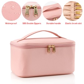 OCHEAL Pink Makeup Bag,Travel Makeup Organizer Bag, Large Capacity Cosmetic Bags For Women Large Travel Toiletry Bag Girls Traveling With Brush Slot And Divider
