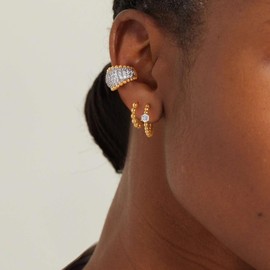 DREMMY STUDIOS Gold Ear Cuffs Non Piercing for women | 14K Gold Plated Ear Cuff Non Pierced Cartilage Clip on Open Wrap Hoop Earrings |Cubic Zirconia Ear Cuffs Huggie Hoops No Pierced Ear Cuff