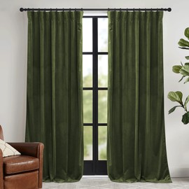 RYB HOME Green Velvet Curtains 102 inches with Hook Belt, Soft Fabric Room Darkening Thermal Insulated Luxurious Home Decor Curtains for Living Room Bedroom, W 52" x L 102", 2 Panels Set