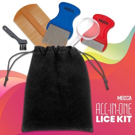 MEDca Premium 5 Piece Lice Kit - (2-Pack) Nit Removal Fine Tooth Comb and Magnifier Full Treatment Set - Stainless Steel Louse and Nit Combs for All Hair Types