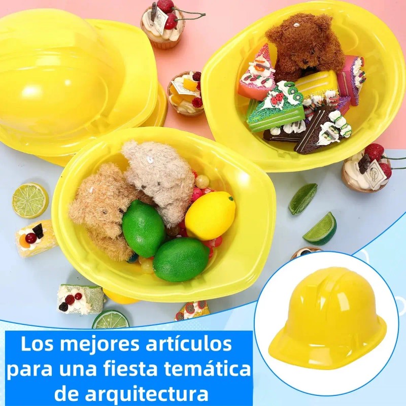 12 Casco Constructor Amarillo Plastico Bob Disfraz Fiesta