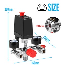 SWAWIS 240 V Pressure Switch Compressor Pressure Regulator for Air Compressor with Pressure Gauge Safety Valve Couplings, 1/2 Inch (~ 20 mm) Thread Size, 90-175PSI Compressor Replacement Parts