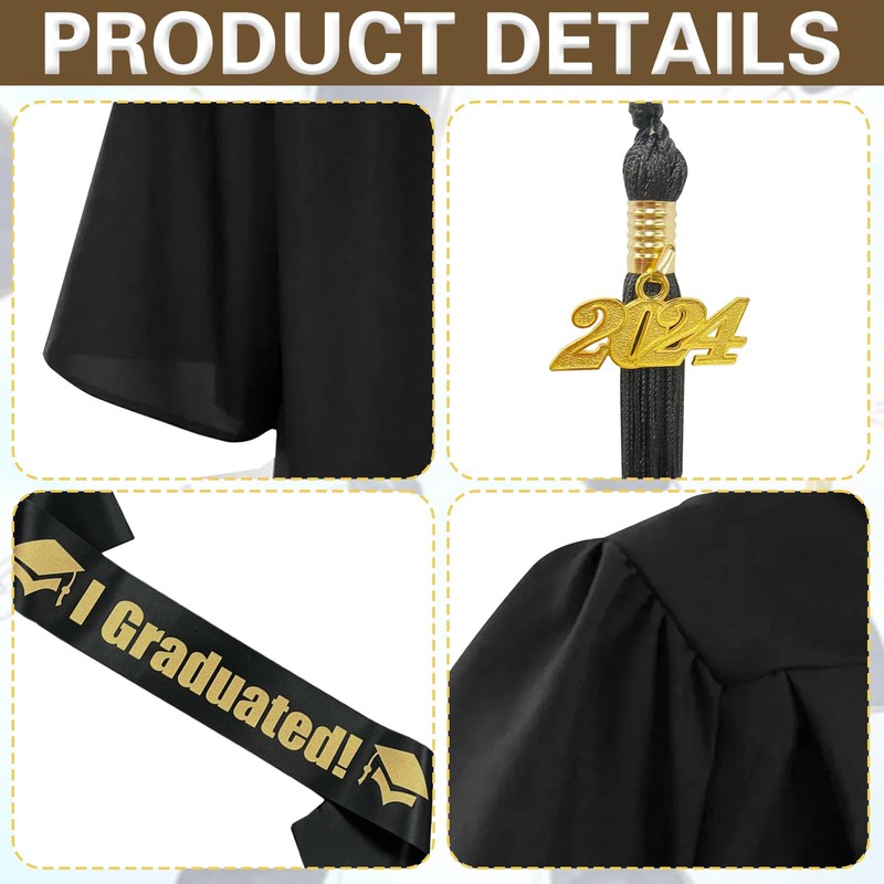 Amycute Graduation Talar with Hat, Black Robe, Unisex Graduation Robe,