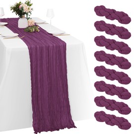 8 Pack Dark Purple Cheesecloth Table Runners 20x120 Inch Gauze Table Runner 10FT Easter Cheese Cloth Table Runner Rustic Sheer Runner for Wedding Baby Shower Birthday Party Table Decor