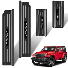 DWKJMYCP 4PCS Door Sill Guards for Jeep Wrangler 2018-2025 2026 JL JLU & 2020-2026 Gladiator JT Accessories, Stainless Steel Door Sill Protector,Unlimited Sport Sahara Rubicon 4 Door (Black Brushed)