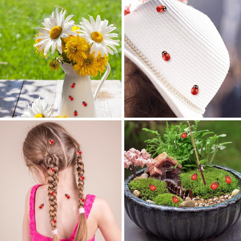 200 PCS Mini Wooden Ladybugs Decor, Self-Adhesive Bug Stickers for