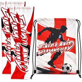 Jidkhfk 2PCS World Cup Football 2026 England Drawstring Bags Sleeves Arm Sleeves Set World Cup Merchandise Draw String Bag Gym with England Flags Comfortable Arm Sleeves for Sports Daily Use