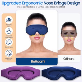 BeHoomi Sleep Mask, 2 Packs Premium Eye Mask for Sleeping, Total Blackout, Superior Soft Comfort, Upgraded 3D Ergonomic Designed Sleeping Mask for Home, Office, Travel, Meditation, Yoga, Blue & Purple