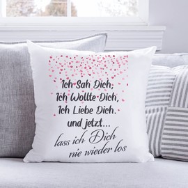 GRAVURZEILE Decorative Cushion with Saying - Ich SAH Dich, Ich wollte Dich, Ich Liebe Dich - Made of 100% Polyester - Gift for Valentine's Day - 100% Polyester - 40 x 40 cm Colour with Filling