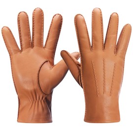 Meetoget Deerskin Leather Gloves For Women, Winter Warm Cashmere Lined Women Dress Gloves CAL01,Tan,Size L