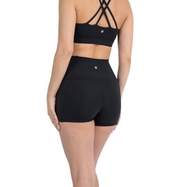 YITTY Active Women's UltraLuxe High Waist Pocket Biker Shorts – 3"/6" Tummy Control, Compression, Breathable & Activewear, Iconic Black, S, 3"