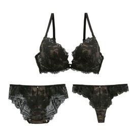 Mon cher pigeon* Bra and Shorts Set, T-back, 3 Pieces, Monshell Pigeon Trella Gemma, AA A, B, C, D E, BK-Black