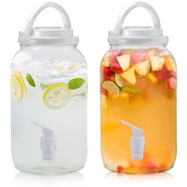 Havawish 2 Pcs 1 Gallon Plastic Beverage Dispenser with Spigot Clear Plastic Drink Dispenser Summer Beverage Dispenser for Parties Water Dispenser for Lemonade, Tea, Cold Water, Beer (White)