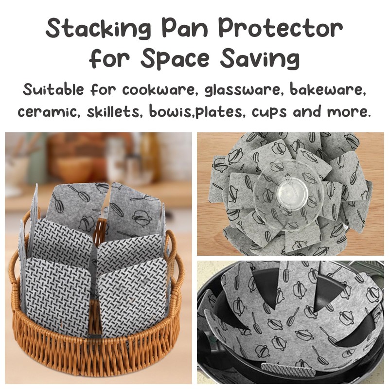 Pack of 12 Felt Pan Protectors, Stacking Protection with 3