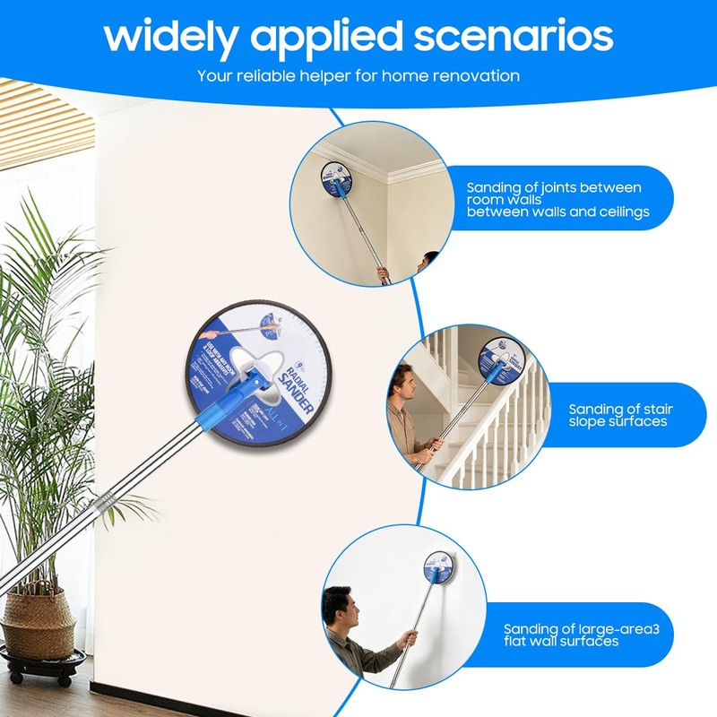 Pole Sander for Drywall,Manual Hand Radial Wall Sander with Extension