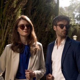 ZENOTTIC Men's Vintage Round Sunglasses, Polarized Sunglasses, UV Protection, Handmade, Acetate Frame, C01 Demi-Frame Gray Lens