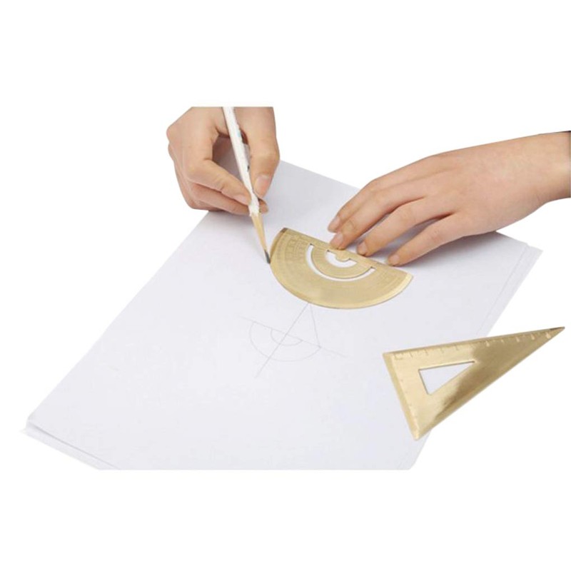 Ruler Set, Fashionable, Brass Ruler, with Graduation, Triangle Ruler, Protractor,