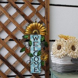 Metal Welcome Sign for Front Door - Decorative Flower Hanging Plaque Spring Wreaths Wall Art - Farmhouse Patio Garden Outdoor Decorations (Yellow, A)