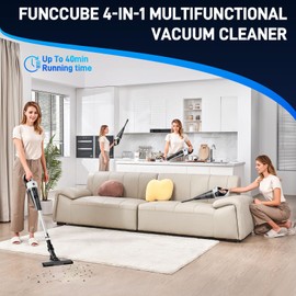 FUNCCUBE Cordless Vacuum Cleaner - Vacuum Cleaners for Home, Lightweight High Power Stick Vac for Pet Hair Carpet Hardwood Floor, Handheld Portable Wireless Rechargeable Battery Household Car Vac