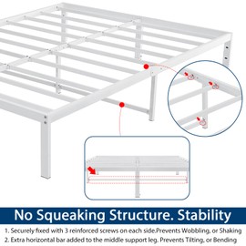 LUSIMO 14 Inch Queen Bed Frame with Storage Heavy Duty Tall Metal Platform Bed Frame with Steel Slats No Box Spring Needed White