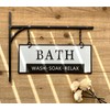 Double-Sided Bathroom Door Hanging Sign, Embossed Black on White Enamel
