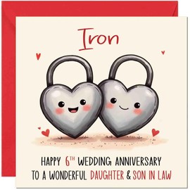 Iron Anniversary Card for Daughter & Son in law - 6th Wedding Anniversary Cards for Son in Law & Daughter Cute Anniversaries Greeting Cards