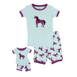 Leveret Shorts Kids Pajamas Matching Doll & Girl Pajamas Set (Unicorn,Size 4 Years)