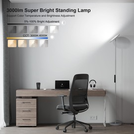 SUNMORY Floor Lamps for Living Room, 32W/3000LM Super Bright LED Floor Lamp with Remote Control, 69" Tall Standing Lamp with Stepless Dimmable, Modern Torchiere Corner Lamp for Bedroom, Office Grey