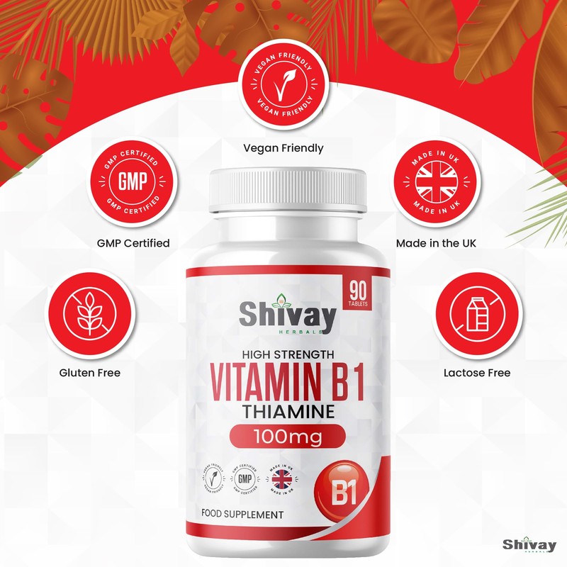 Vitamin B1 Thiamine 100mg Supplement | 90 Vegan Tablets |