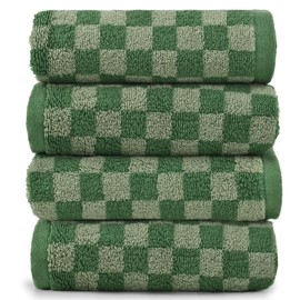 Jacquotha Soft Hand Towels 4 Pack, Green Checkered Face Towel Set for Bathroom Kitchen, Decorative Quick Dry Towel 13x29 Inches