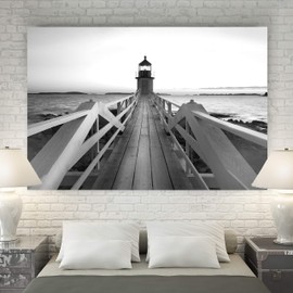 Renditions Gallery Marshall Point Lighthouse Landscape Forest Ocean Beach Photographic Exclusive Canvas Wall Art, 32x48