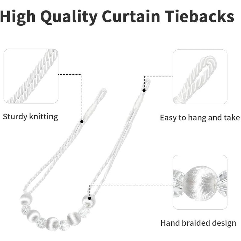 BEL AVENIR Crystal Curtain Tiebacks, Beaded Handmade Curtain with 2