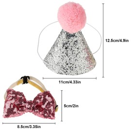 Oumefar 2Pcs Cute Pet Dog Cat Birthday Caps Bowknot Pet Birthday Gift Cone Hat Crown Bow Tie Collar Set for Pets Birthday Party(Pink)