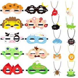 Ertyjikg 20 Pcs Passover Beads Necklaces Masks Decorations,Frogs Locust Plagues Theme Colorful Pendant Beaded Pesach Felt Face Masks Passover Costume Accessories Seder Decoration