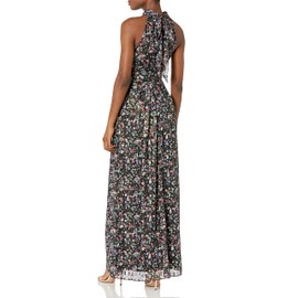 Adrianna Papell Women's Foiled Printed Chiffon Gown, Black Multi, 10